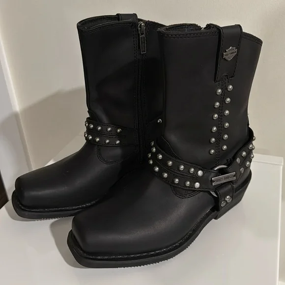 Harley-Davidson Women’s Linnea Leather Motorcycle Boots Black Size 9.5 NWOB - Picture 1 of 10